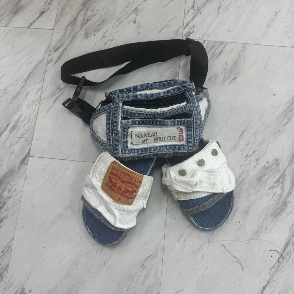 Levi's Denim and White Slide Sandals